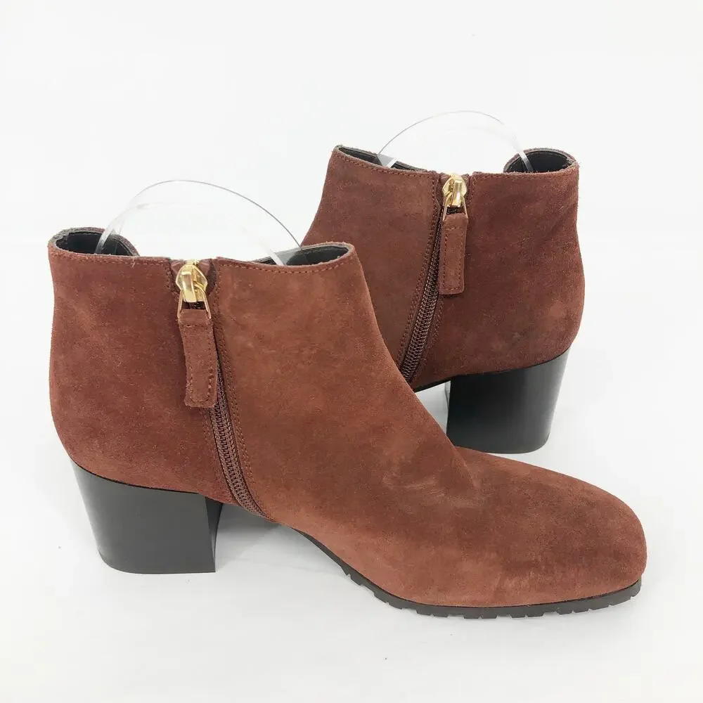 Aquatalia Womens Chelsea Boots SIZE 7.5 Brown Heeled Square Toe Suede NWOB